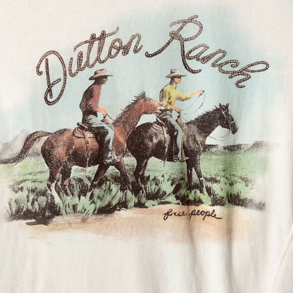 Free People We The Free Dutton Ranch Yellowstone Tee Cream 100% Cotton Size XS - Picture 2 of 5